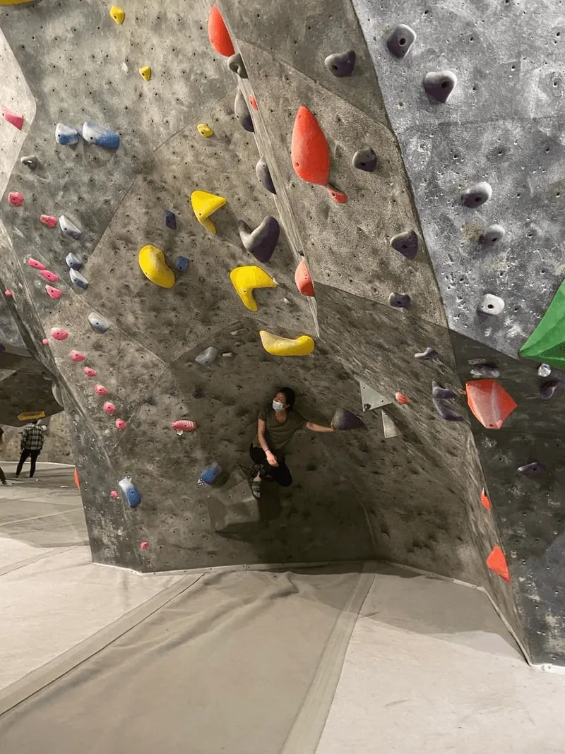 Novia on a bouldering wall